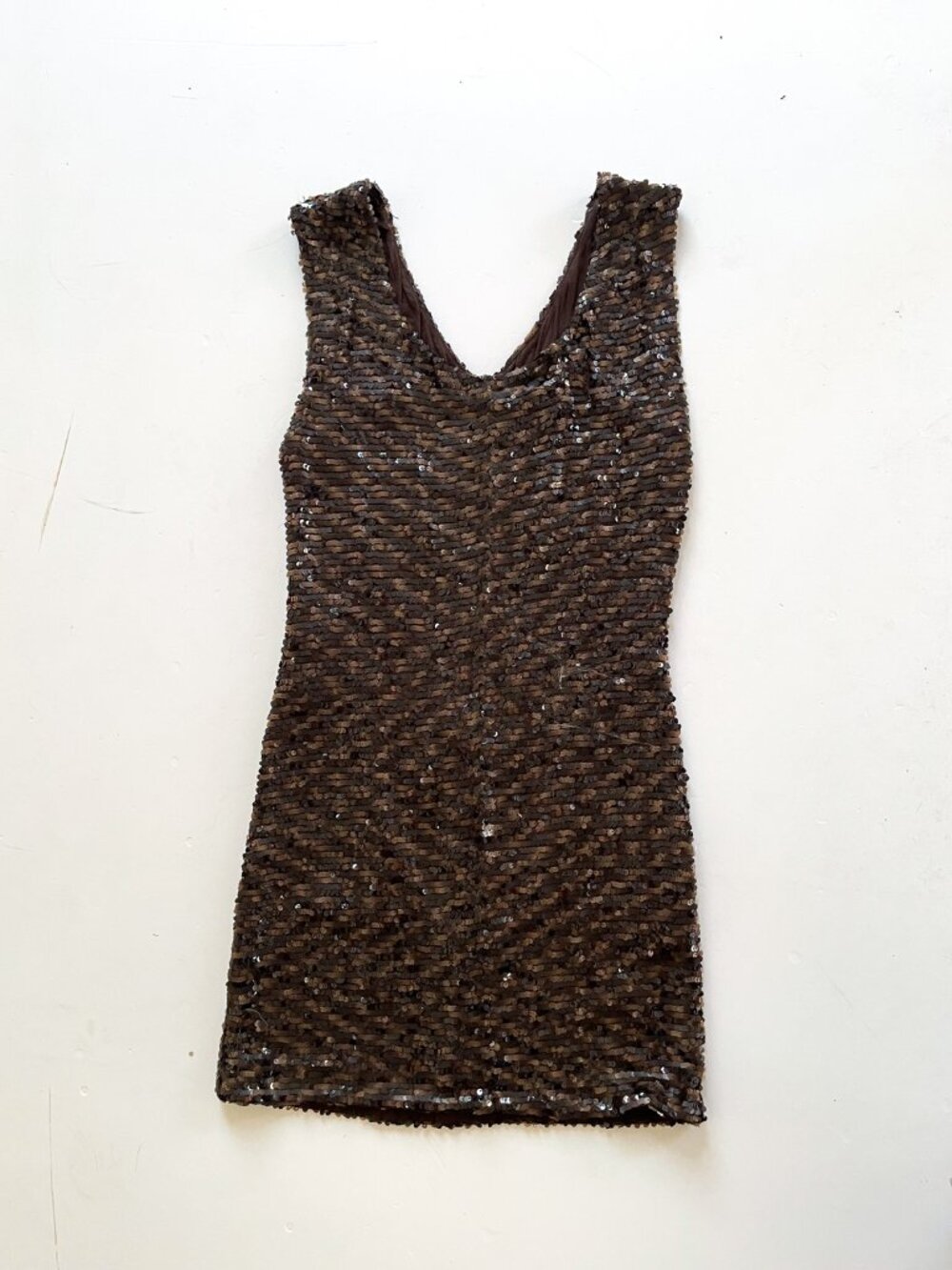 Guess Dark Brown Sequin cocktail dress with v neckline